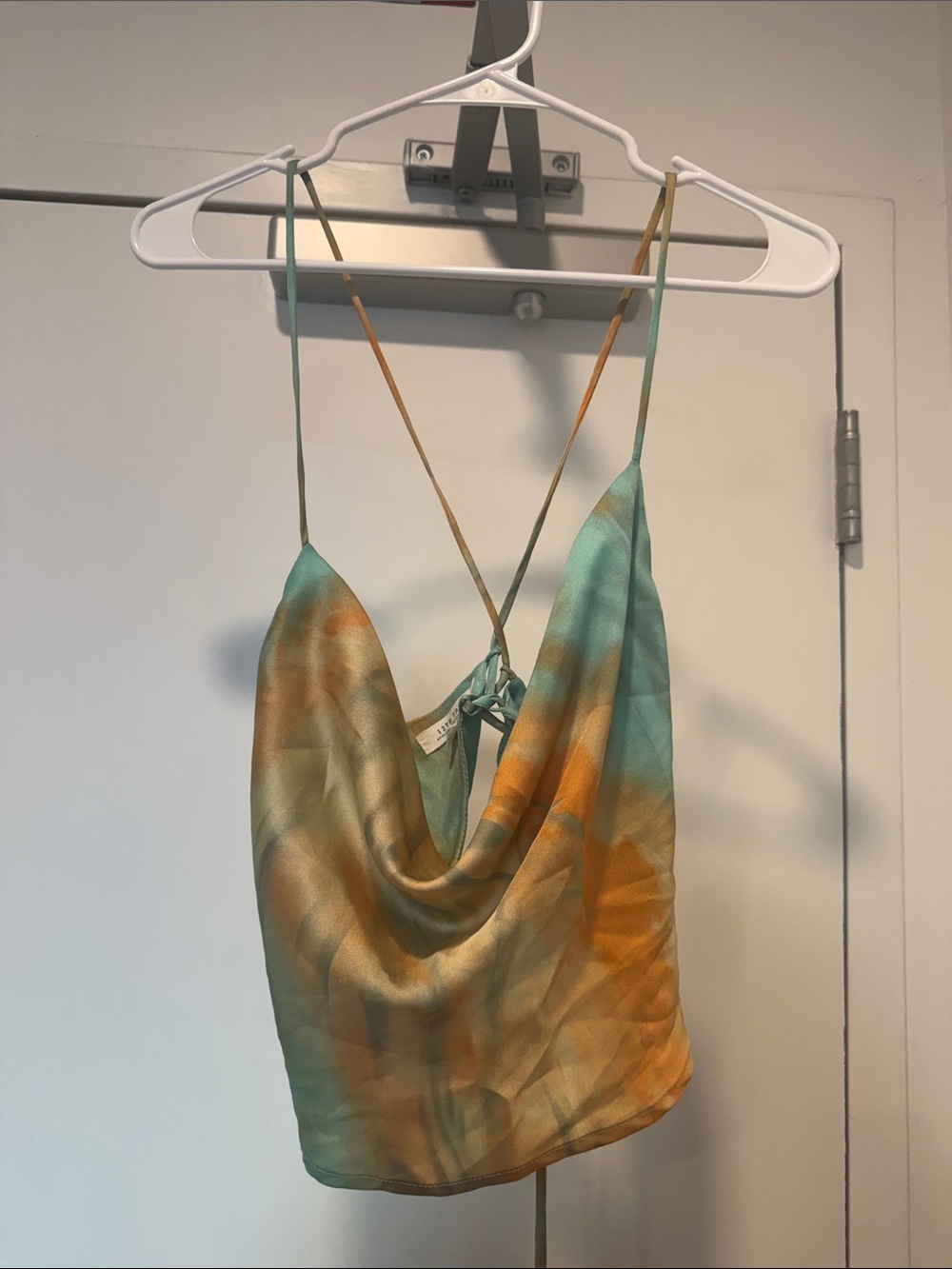 12th Tribe Teal & Orange Cowl Neck Spaghetti Strap Top